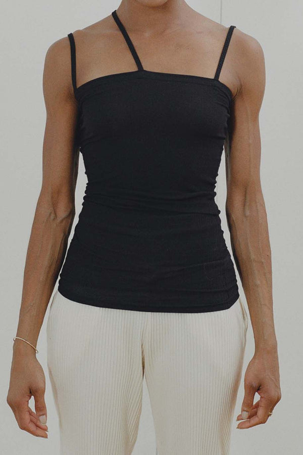 BASERANGE Ribbed Cotton Needle Tank Top Camisole TONI and TOTV Collection Made in Portugal BAS-TONI-RB-000-HEI Black